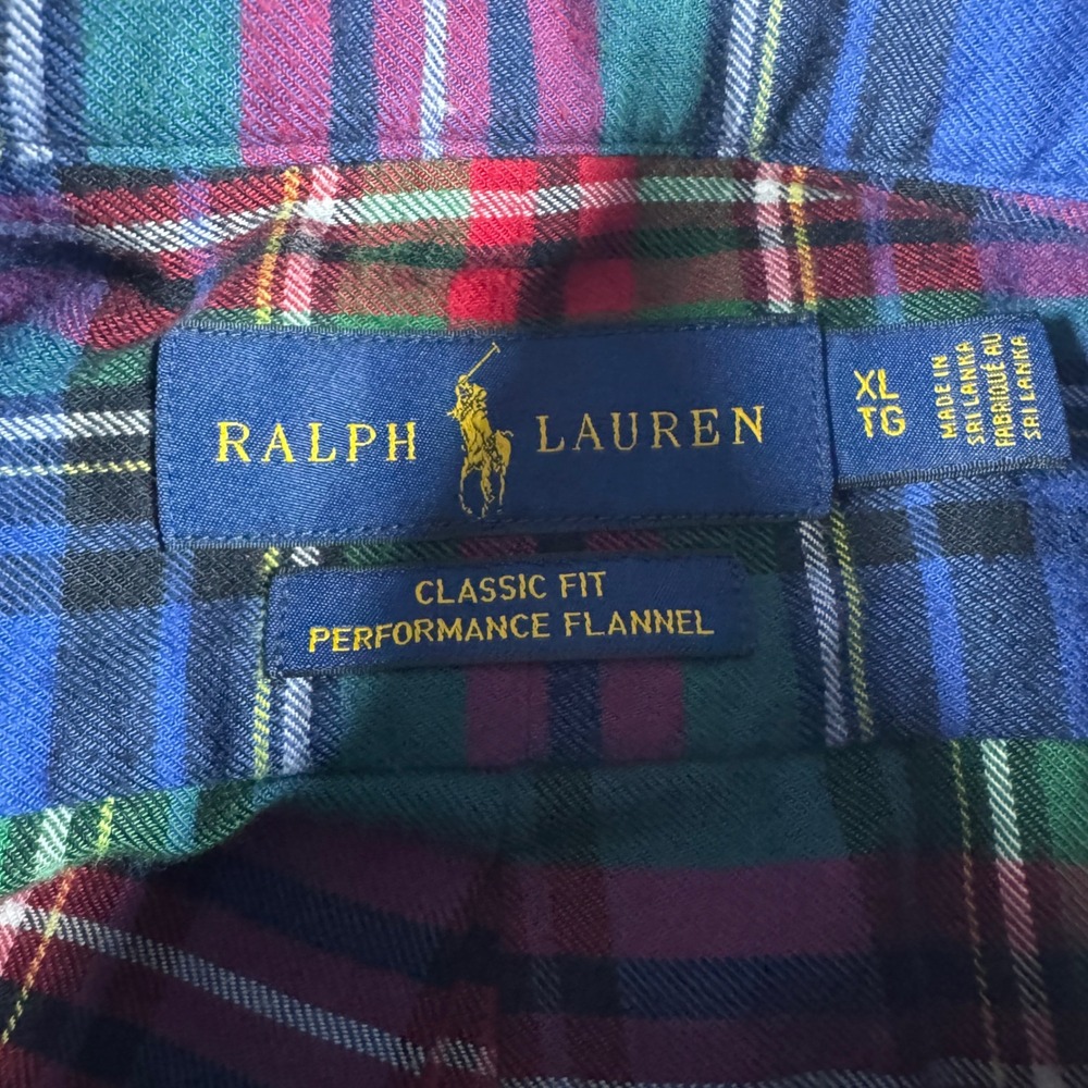 Ralph Lauren Classic Fit Performance Flannel Shirt Men XL Blue Plaid Button Down - Picture 2 of 6